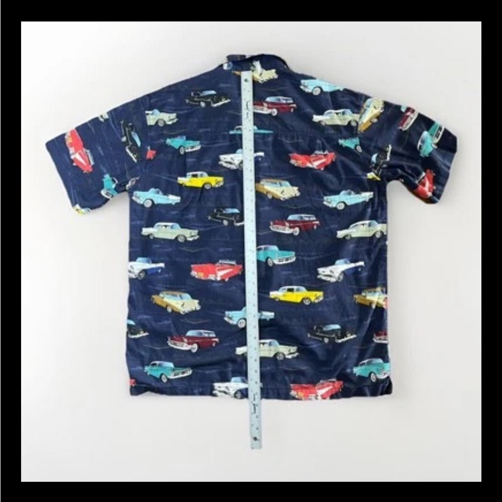 David Carey Vintage Car Print Hawaiian Shirt Navy Retro Button Up XL - Picture 9 of 9